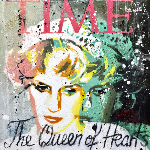 Lady Diana, the queen of hearts, pink and green version di Patrick Cornée, Pittura in vendita su Singulart