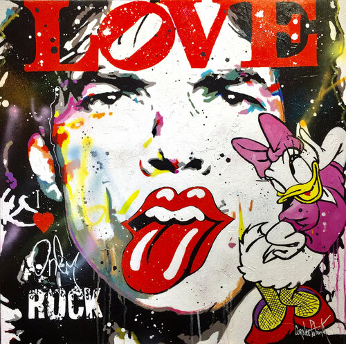 Mick Jagger, I love only rock and Daisy Duck di Patrick Cornée, Pittura in vendita su Singulart