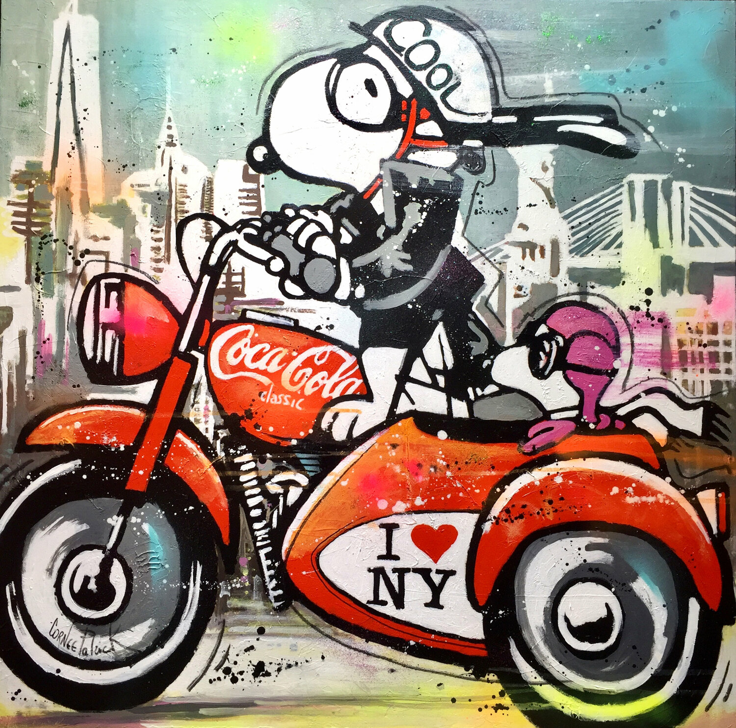 Snoopy visits New York on a motorbike Patrick Cornée