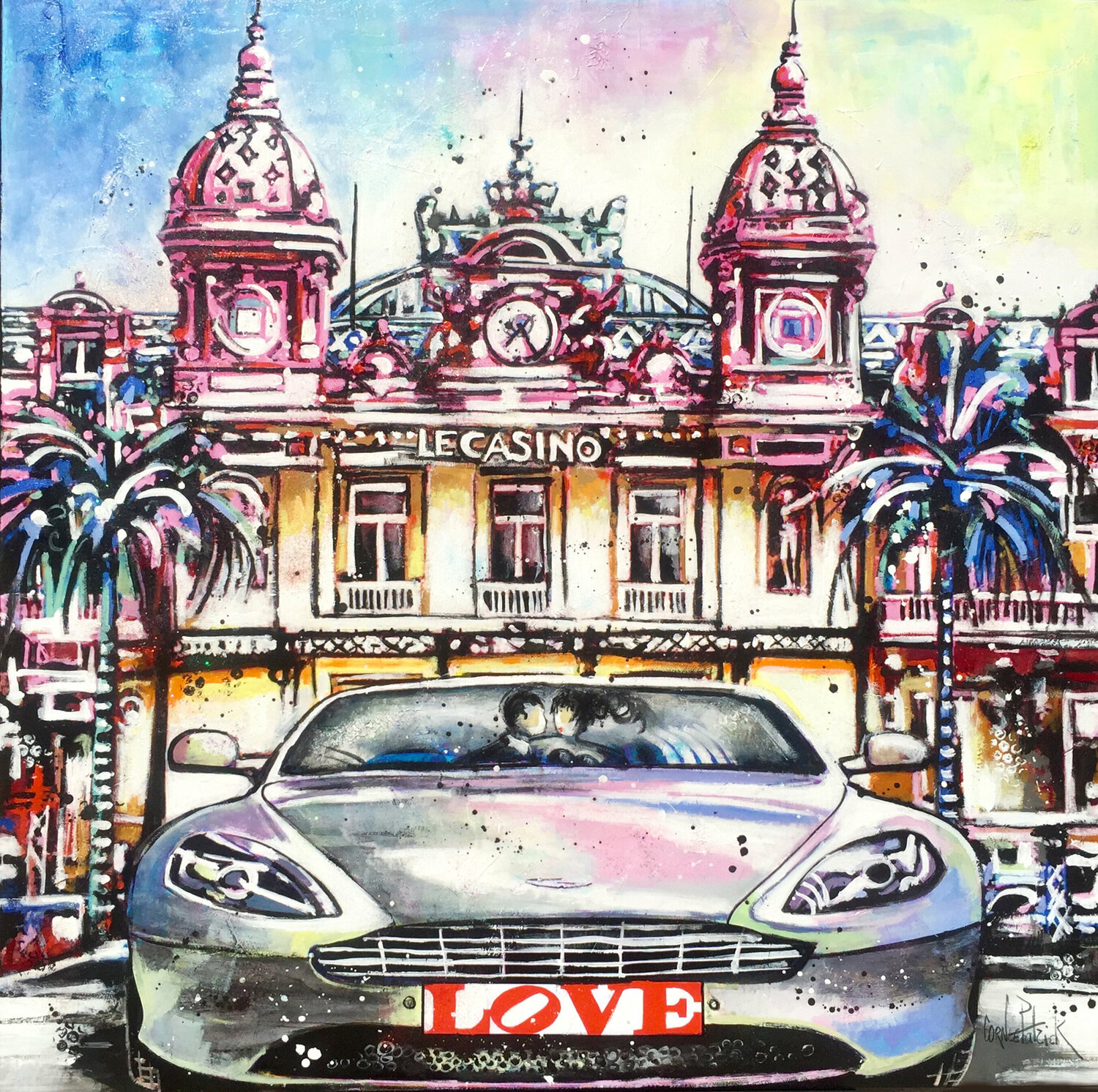 Abstrakte künstlerische Darstellung eines Casinos mit Farben und Licht, die Glücksspiel symbolisieren