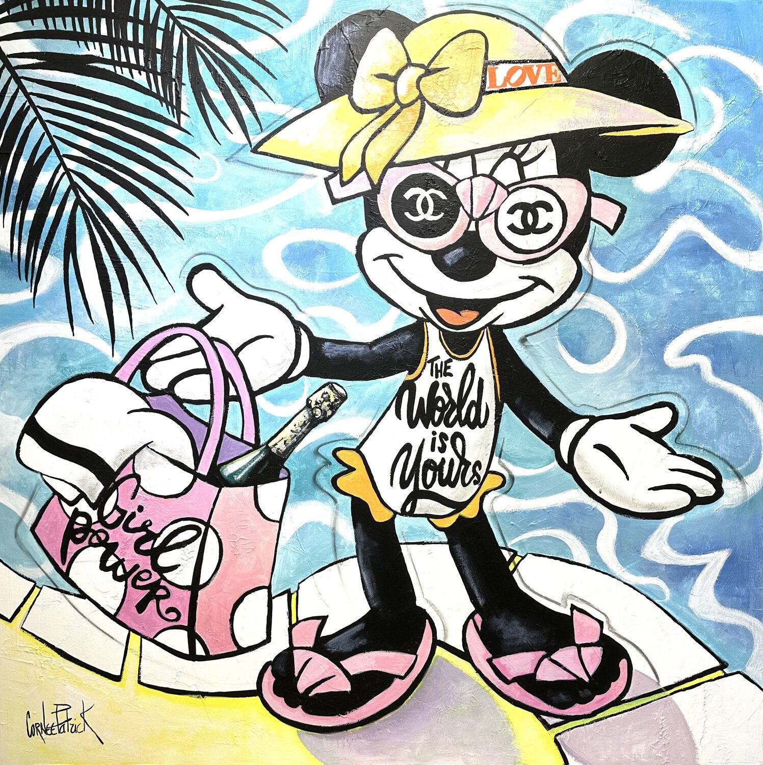 Minnie Mouse, hotel, pool, champagne and sunbathing Patrick Cornée