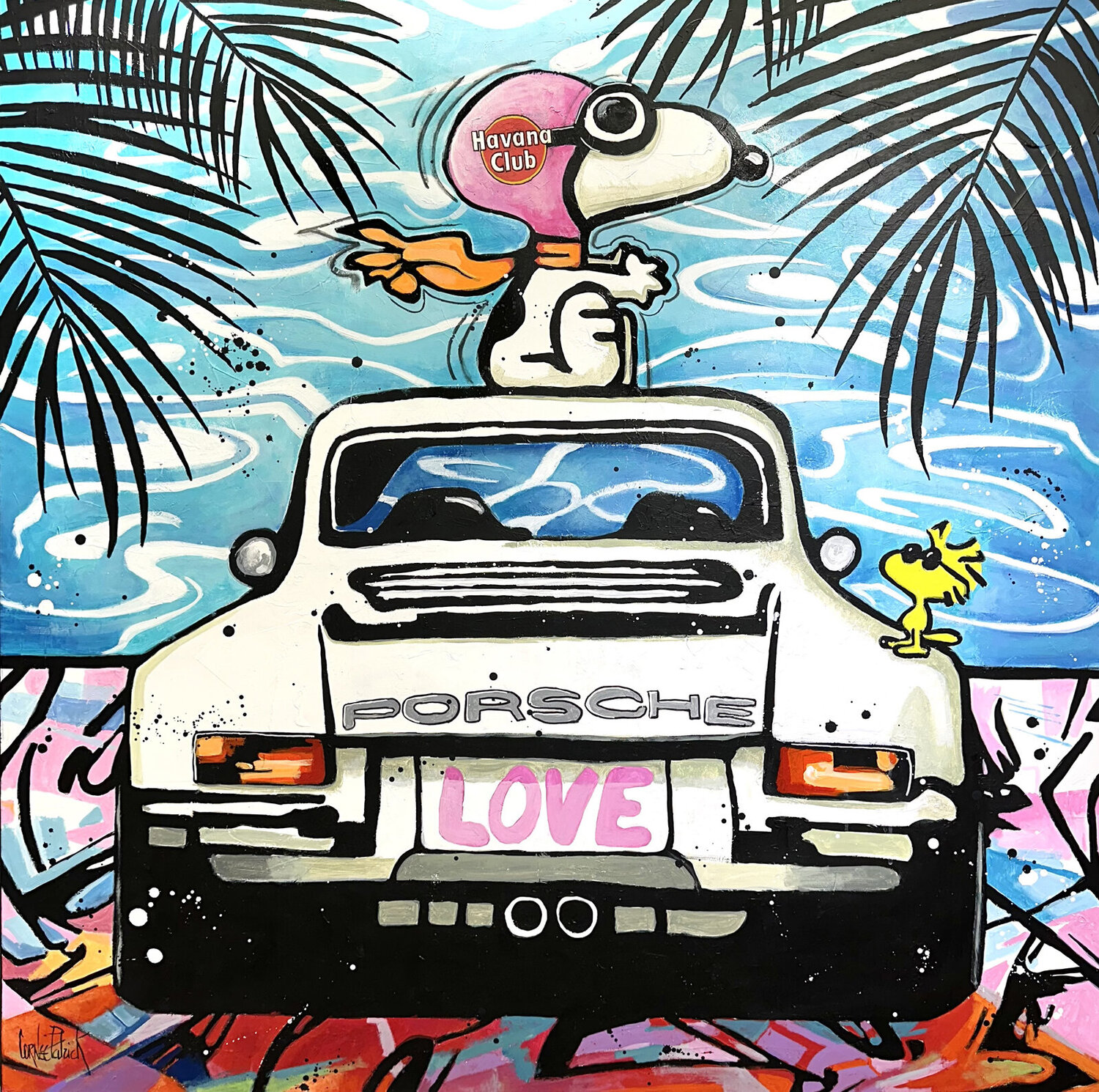 Snoopy et la Porsche 911, la vie est  belle Patrick Cornée Originalgemälde zu verkaufen