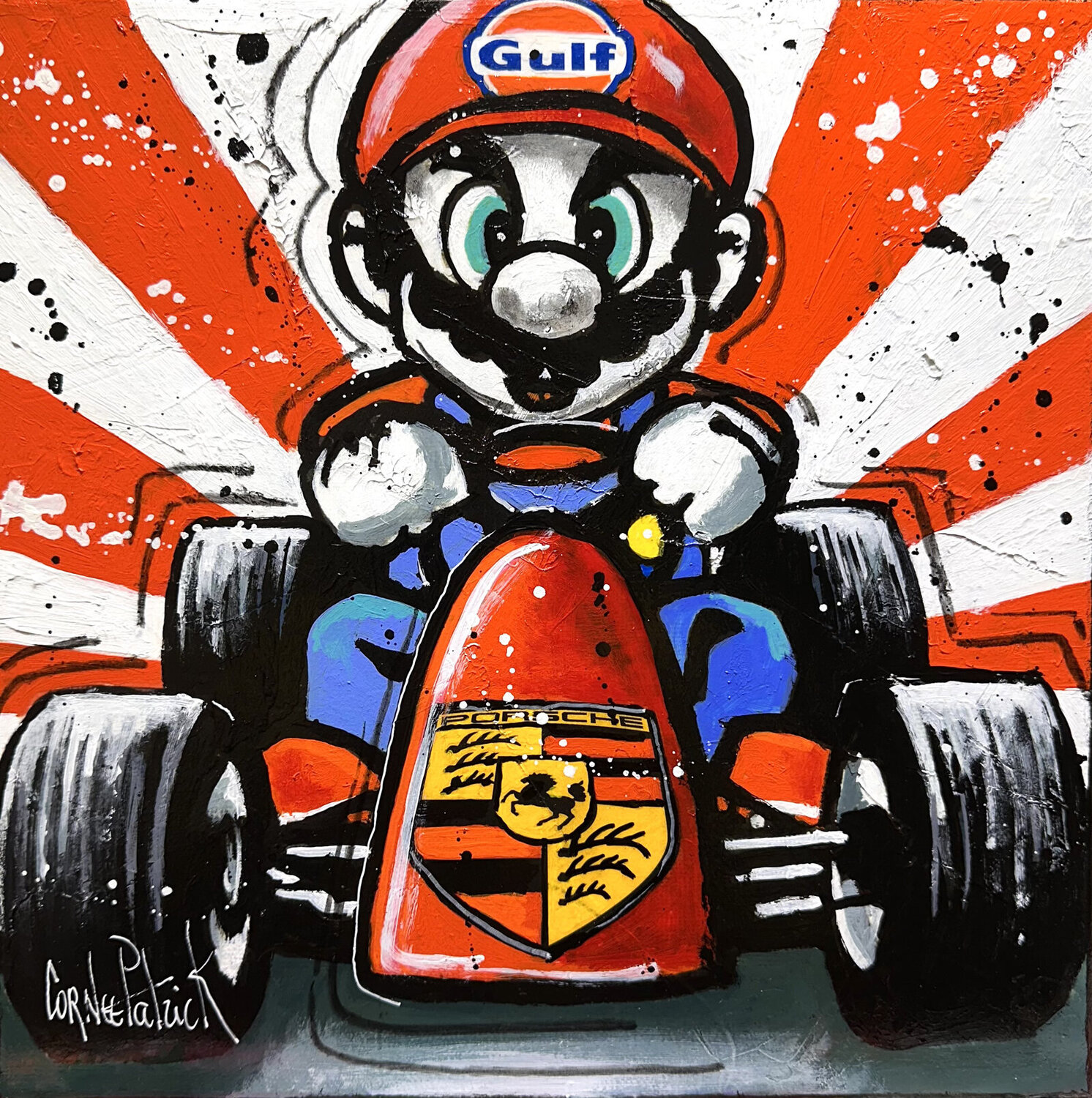 Super Mario pilote une Porsche Patrick Cornée