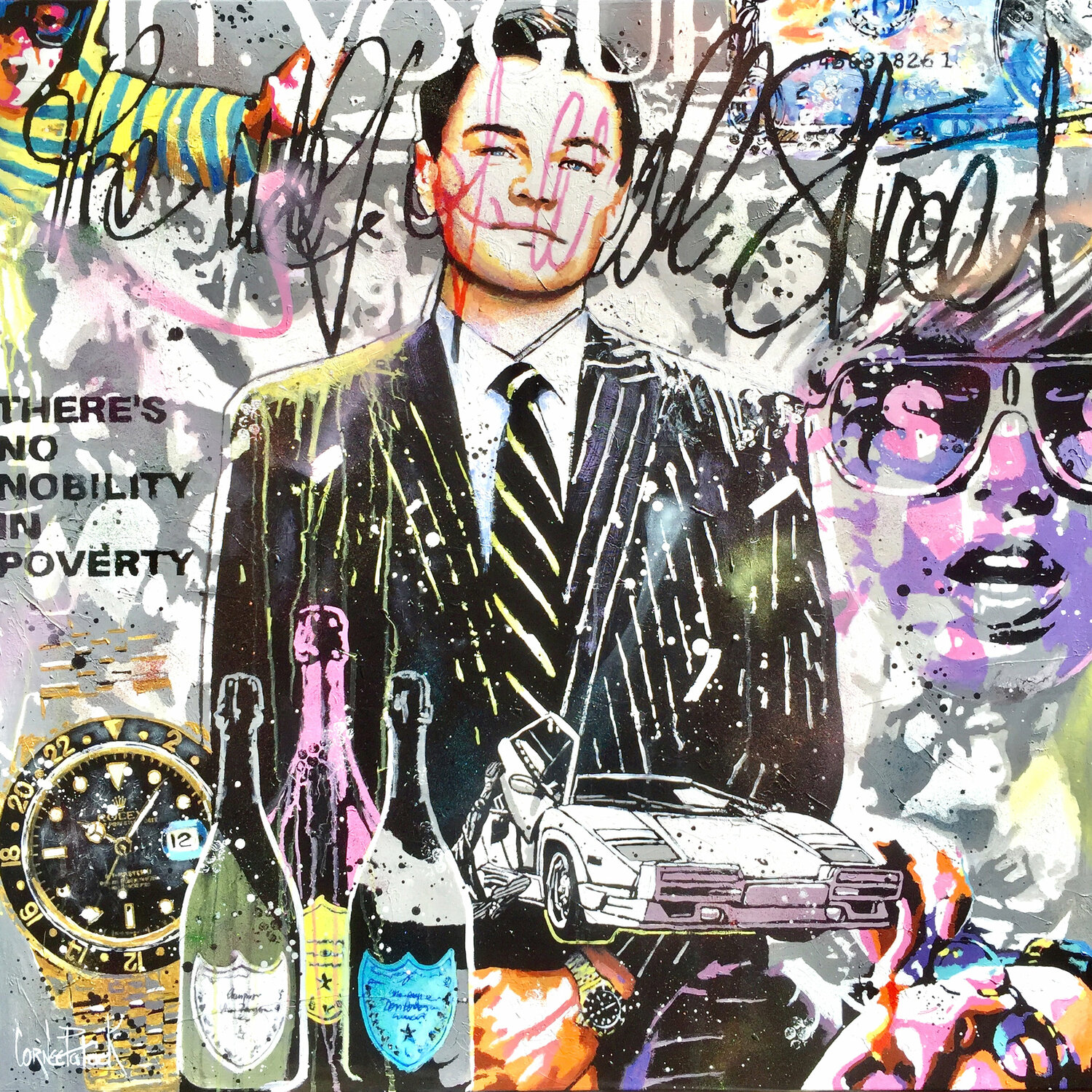 Léonardo Dicaprio, the wolf of wall street Patrick Cornée Originalgemälde zu verkaufen
