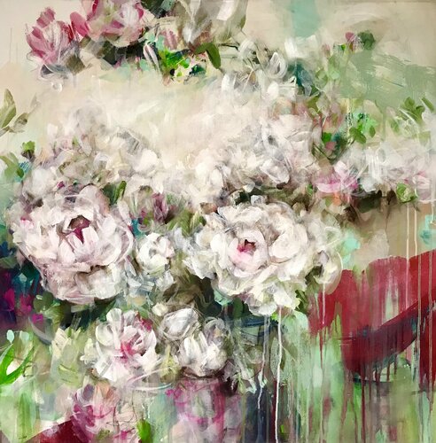Roses in white van Marion Doxie Delaubell, Schilderij te koop op Singulart