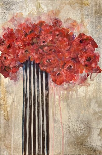 Die gestreifte Vase par Marion Doxie Delaubell, Peinture en vente sur Singulart