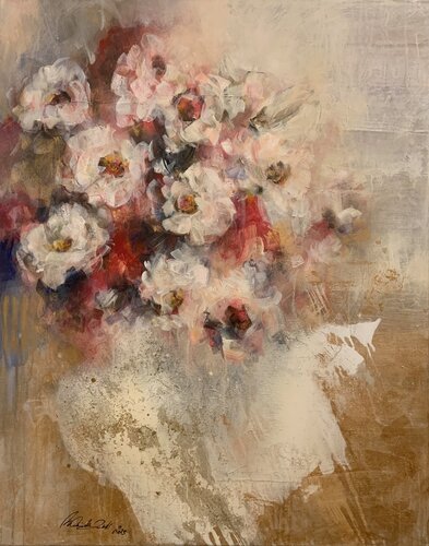 Hommage - Rosen am Abend I de Marion Doxie Delaubell, Pintura a la venta en Singulart
