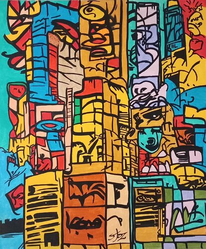 kaos city evolve II di MARCO STAZZINI aka STOZ, Pittura in vendita su Singulart