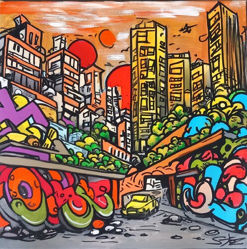 Comic city von MARCO STAZZINI aka STOZ, Malerei kaufen auf Singulart