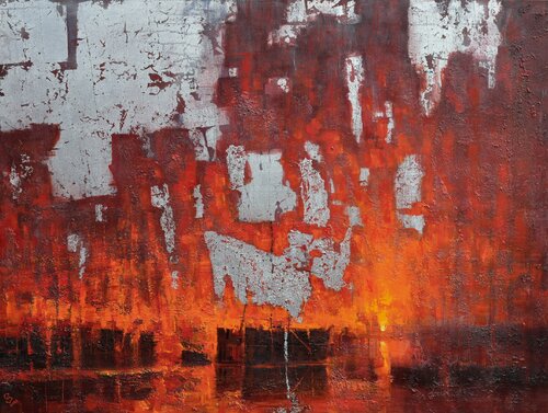 " Harbor of destroyed dreams - Silver Sky of the Burning Dusk " di Ivan Grozdanovski, Pittura in vendita su Singulart