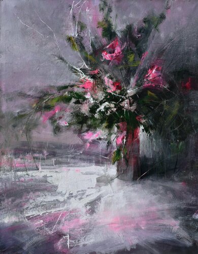 " Vase of pink flowers " by Ivan Grozdanovski, Painting for Sale on Singulart
