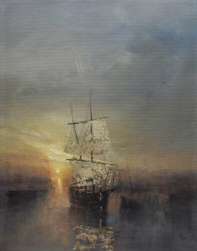 " Harbor of destroyed dreams - Let the last one turn off the Light " van Ivan Grozdanovski, Schilderij te koop op Singulart