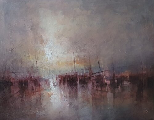 " Harbor of destroyed dreams - Shades Of Deep Madder " van Ivan Grozdanovski, Schilderij te koop op Singulart