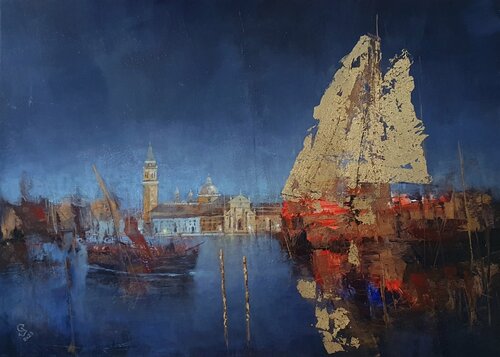 " Harbor of destroyed dreams - Venetian Nocturne " van Ivan Grozdanovski, Schilderij te koop op Singulart