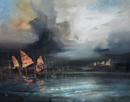 Harbor of destroyed dreams - Reverie in the shadows van Ivan Grozdanovski, Schilderij te koop op Singulart
