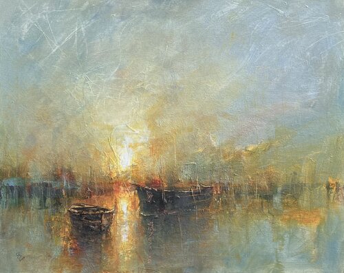 Harbor of destroyed dreams - The flame of a new day by Ivan Grozdanovski, Painting for Sale on Singulart