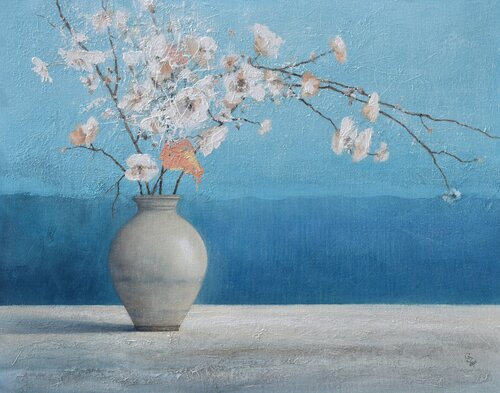 Vase of white flowers van Ivan Grozdanovski, Schilderij te koop op Singulart
