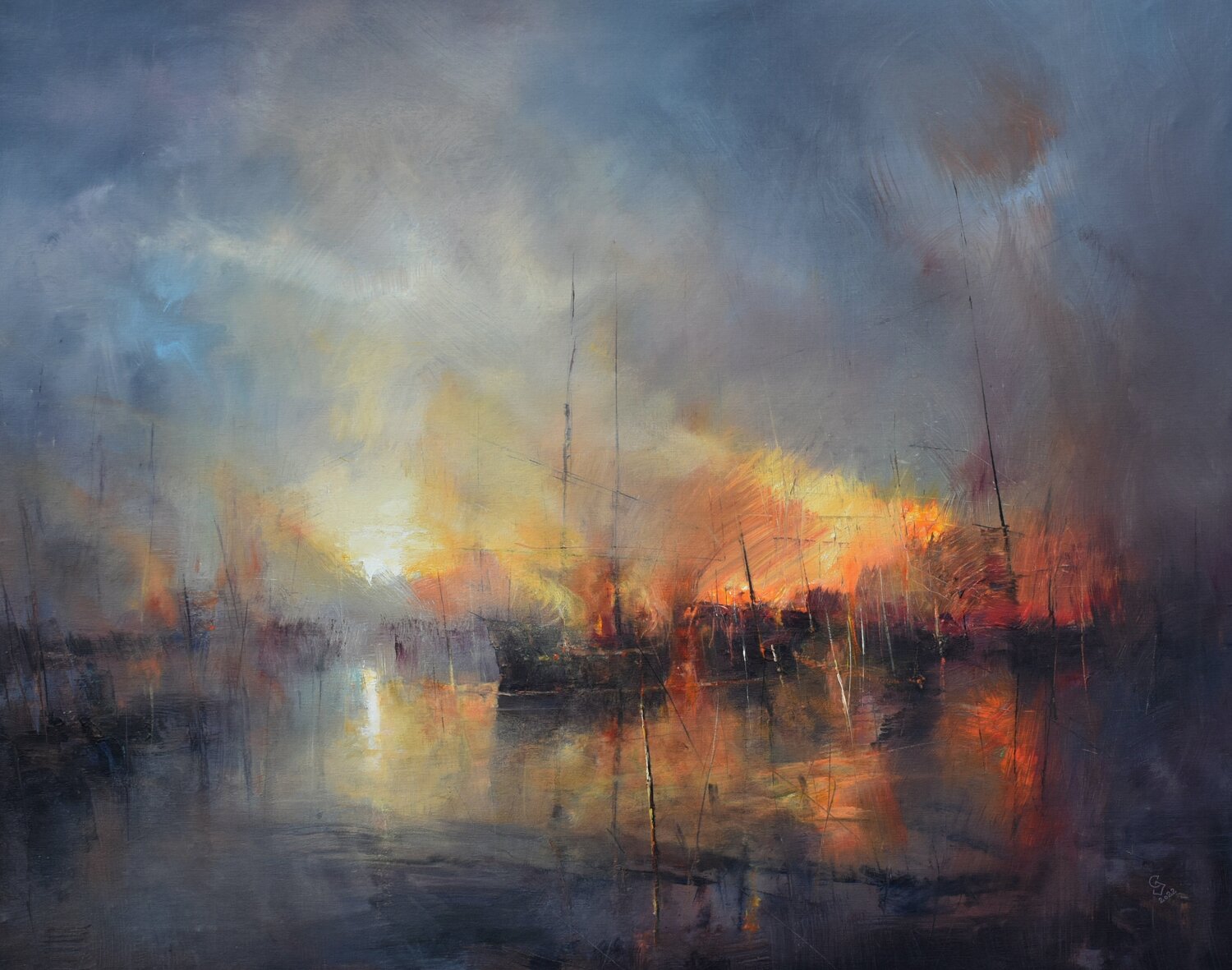 " Harbor of destroyed dreams - Morning After .... " Ivan Grozdanovski Originalgemälde zu verkaufen