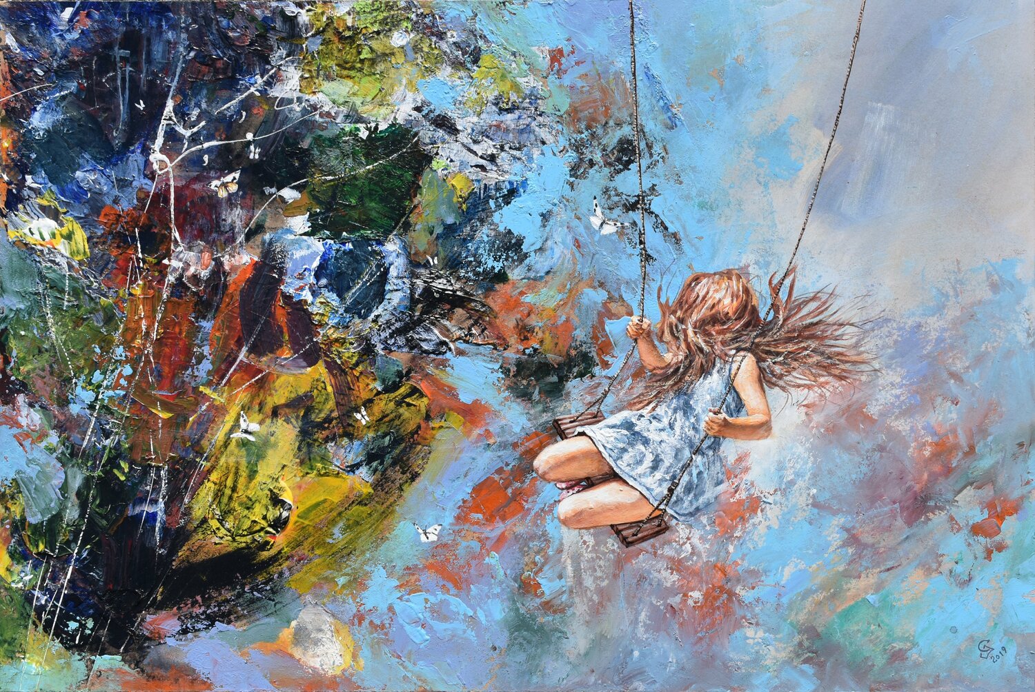 "Swing over the edge of the Heaven". Ivan Grozdanovski Originalgemälde zu verkaufen