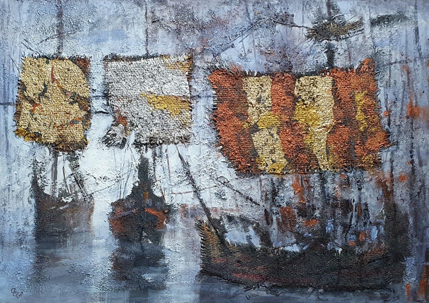 "Harbor of destroyed dreams - The Three Musketeers" Ivan Grozdanovski Originalgemälde zu verkaufen