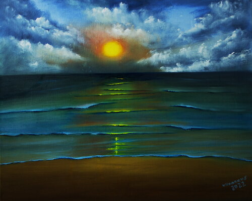 Sunsest at the North Sea van Ulla M. Neuhaus, Schilderij te koop op Singulart