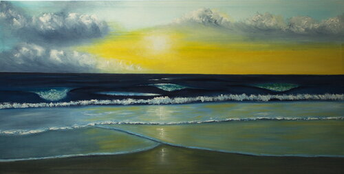 Winter evening at the sea di Ulla M. Neuhaus, Pittura in vendita su Singulart