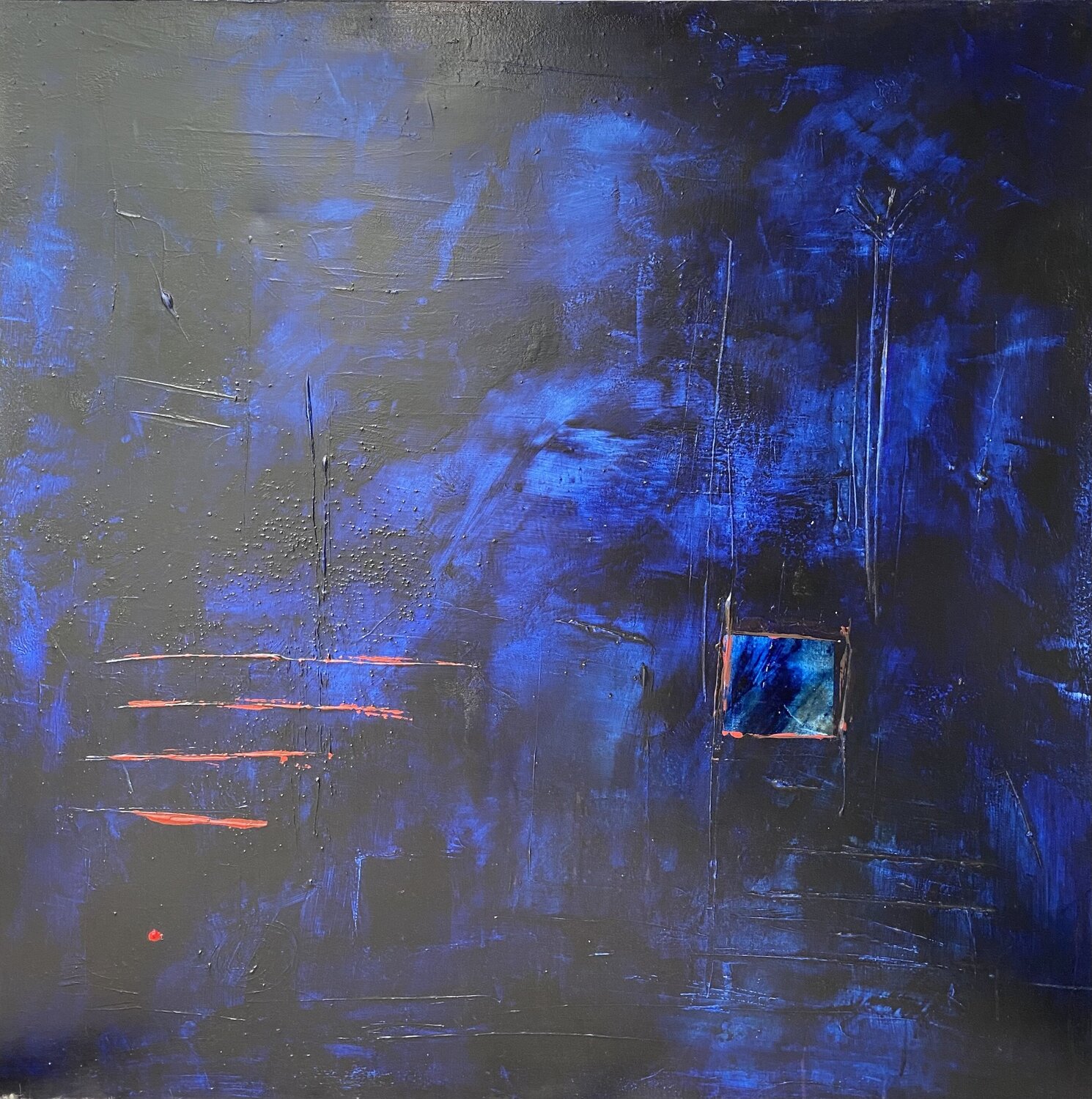 Point rouge dans le bleu touareg Christine Barth Mroz Dipinto originale in vendita