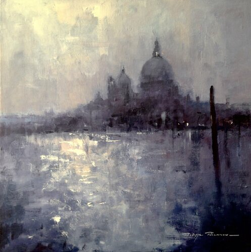Venise , brume sur la salute , réf : 2590 di Philippe Perennou, Pittura in vendita su Singulart