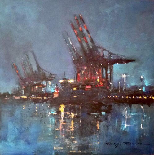 Hambourg  terminal Burchardkai , réf : 2562 di Philippe Perennou, Pittura in vendita su Singulart