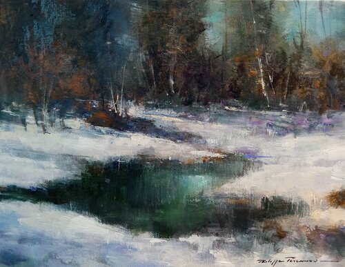 Matin de neige en Sologne , n° 294 di Philippe Perennou, Pittura in vendita su Singulart
