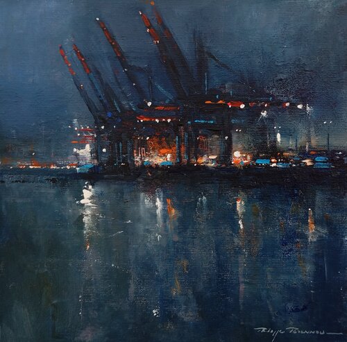 Hambourg contanerterminal Burchardkai , N° 2354 de Philippe Perennou, Pintura a la venta en Singulart