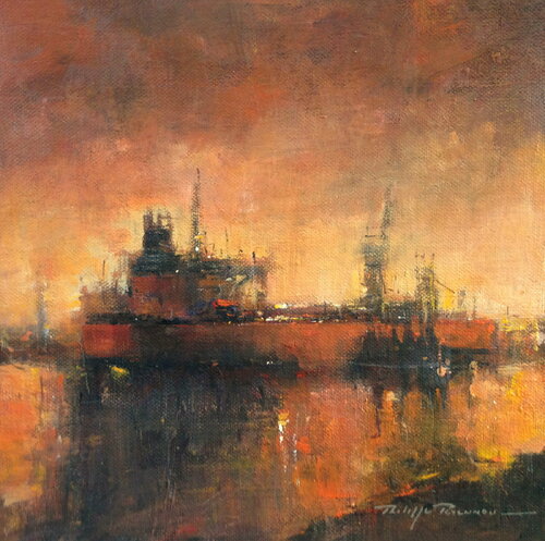 "Terminal pétrolier de Rotterdam"  réf: 11219 van Philippe Perennou, Schilderij te koop op Singulart