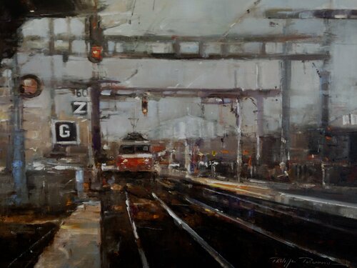 Railway station 3 , réf : 220 van Philippe Perennou, Schilderij te koop op Singulart