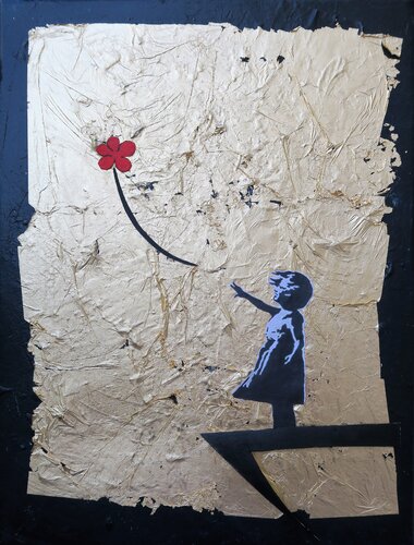 Red flower gold di Anne-Sophie A Bettembourg, Pittura in vendita su Singulart