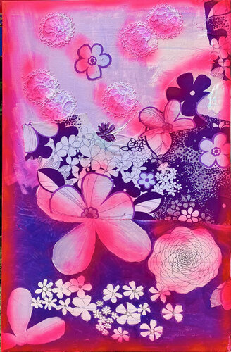 Purple flowers di Anne-Sophie A Bettembourg, Pittura in vendita su Singulart