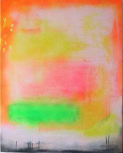 Sunset pink and green par Anne-Sophie A Bettembourg, Peinture en vente sur Singulart