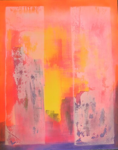 Sunset Pinky city di Anne-Sophie A Bettembourg, Pittura in vendita su Singulart