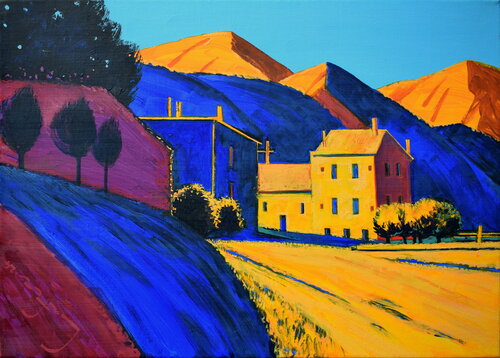 Earth Landscapes (Blue House) de Alexander Lufer, Pintura a la venta en Singulart