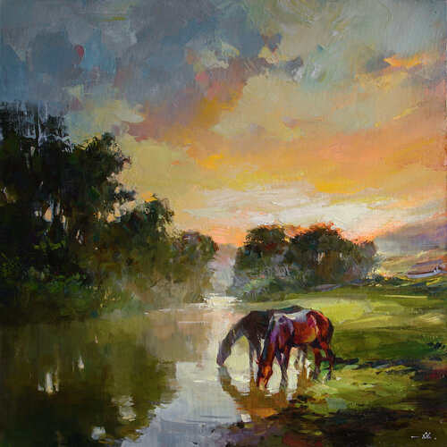 Sunrise over the river von Khodakivskyi Vasyl, Malerei kaufen auf Singulart