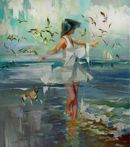 Meeting the sea par Khodakivskyi Vasyl, Peinture en vente sur Singulart