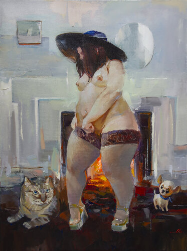 By the fireplace van Khodakivskyi Vasyl, Schilderij te koop op Singulart