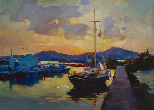 In a quiet fishing port von Khodakivskyi Vasyl, Malerei kaufen auf Singulart