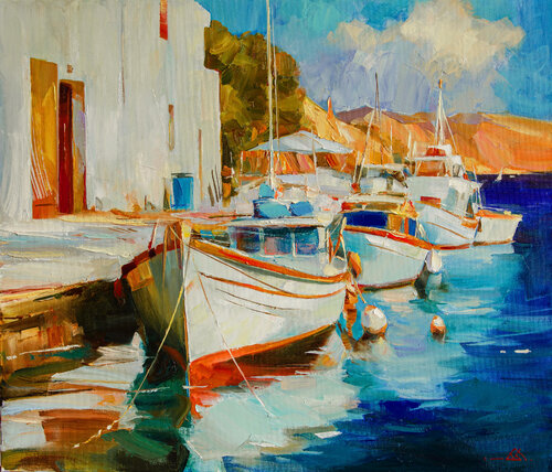 Docked in Silence par Khodakivskyi Vasyl, Peinture en vente sur Singulart