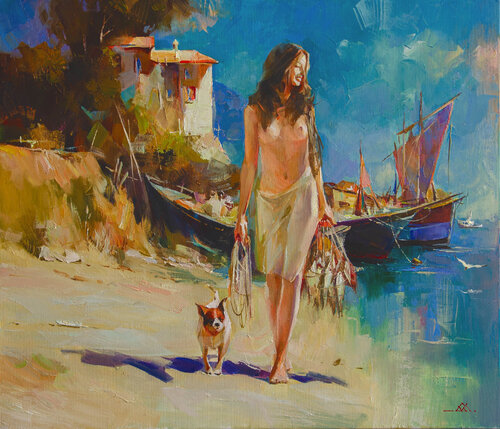 Barefoot on the Sand by Khodakivskyi Vasyl, Painting for Sale on Singulart