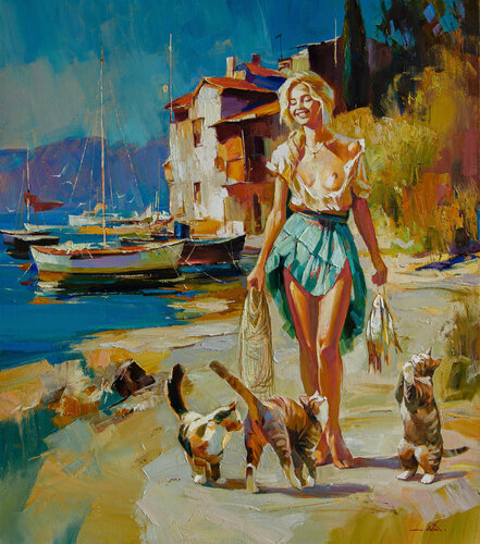 Harbor of Feline Hopes de Khodakivskyi Vasyl, Pintura a la venta en Singulart