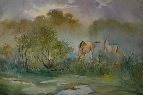 Quiet foggy morning par Khodakivskyi Vasyl, Peinture en vente sur Singulart