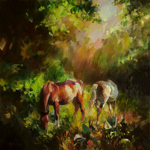 Horses in the forest Khodakivskyi Vasyl