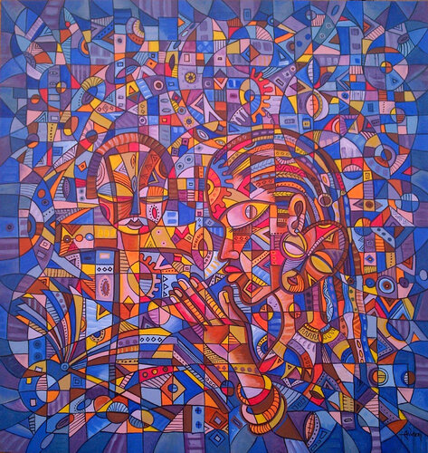 Prayer V - painting of African Christians di Angu Walters, Pittura in vendita su Singulart