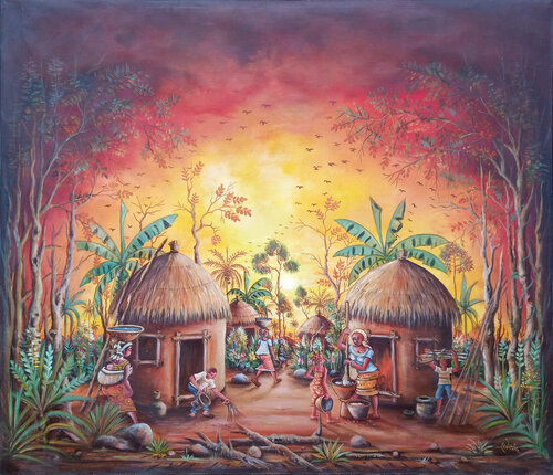 In the Village a painting from Africa von Angu Walters, Malerei kaufen auf Singulart