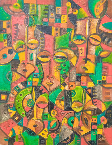 All Heads Together IX van Angu Walters, Schilderij te koop op Singulart